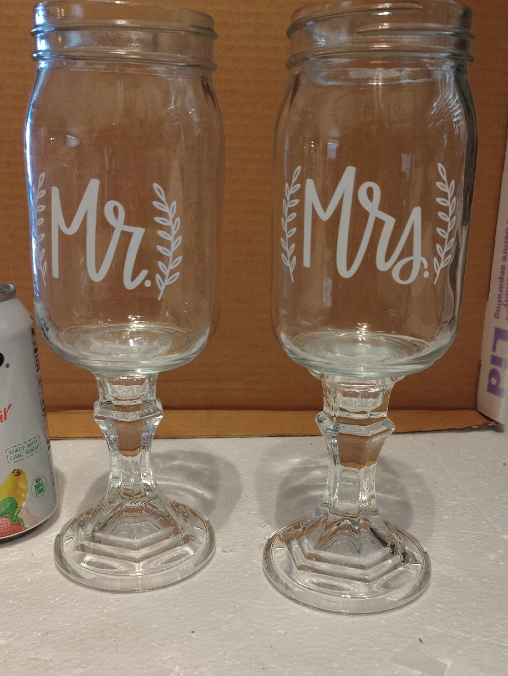 Mr. & Mrs. Etched Glass Goblets - Clear
